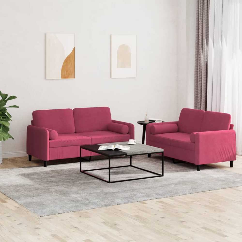 Sofa Sofos komplektas su pagalvėmis, 2 dalių, vyno, aksomas