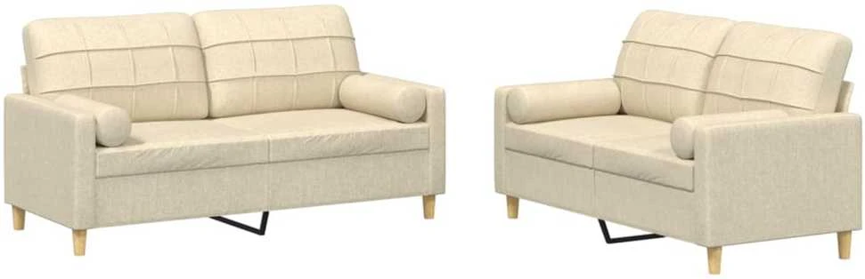Sofa Sofos komplektas su pagalvėmis, 2 dalių, kreminis, audinys