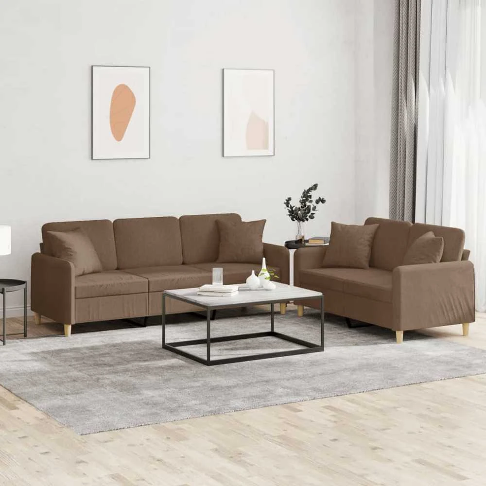 Sofa Sofos komplektas su pagalvėmis, 2 dalių, rudas, audinys