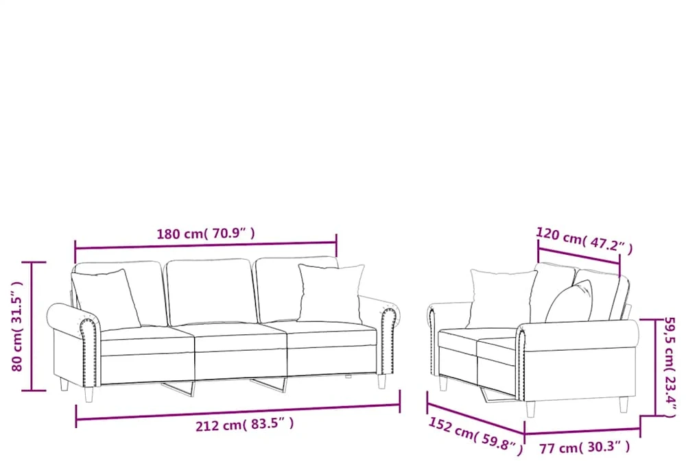 Sofa Sofos komplektas su pagalvėmis, 2 dalių, geltonas, aksomas