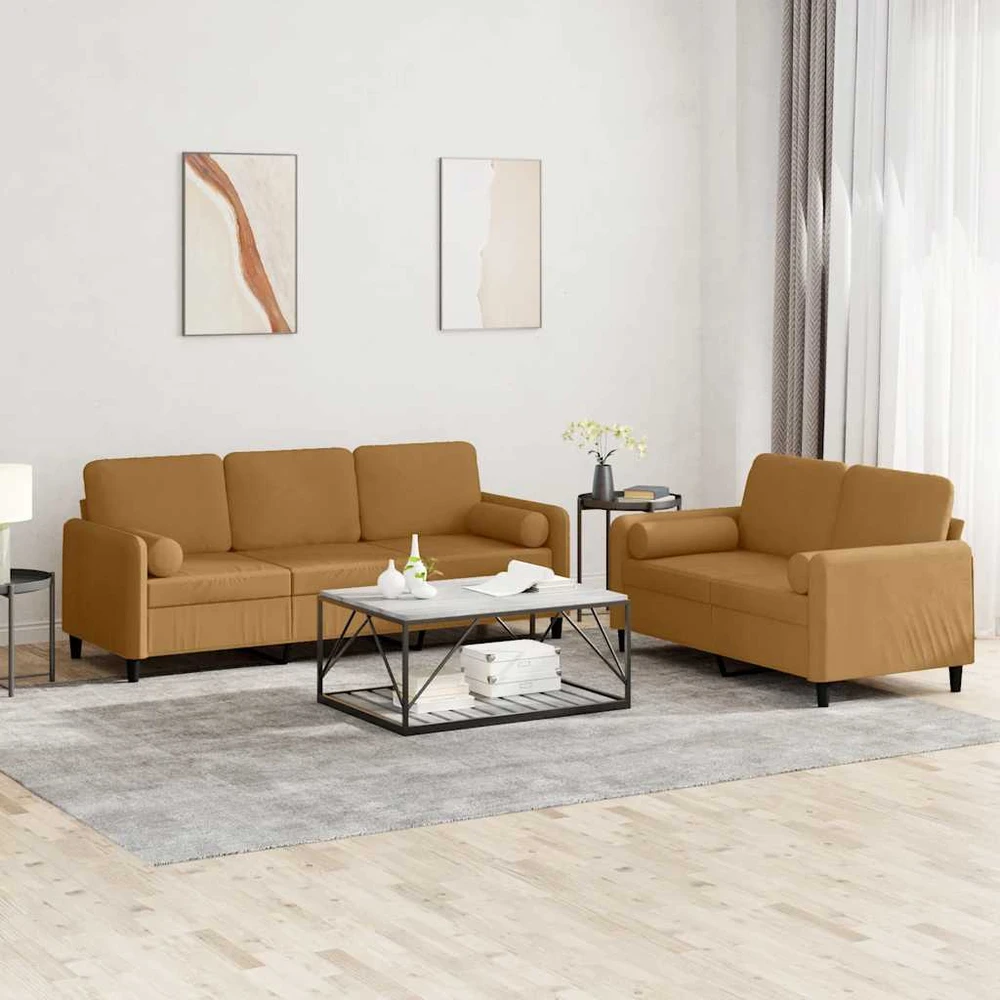 Sofa Sofos komplektas su pagalvėmis, 2 dalių, rudas, aksomas