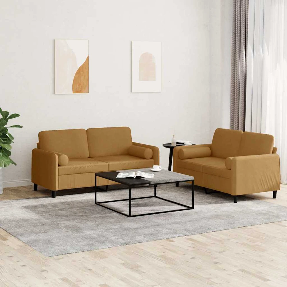 Sofa Sofos komplektas su pagalvėmis, 2 dalių, rudas, aksomas