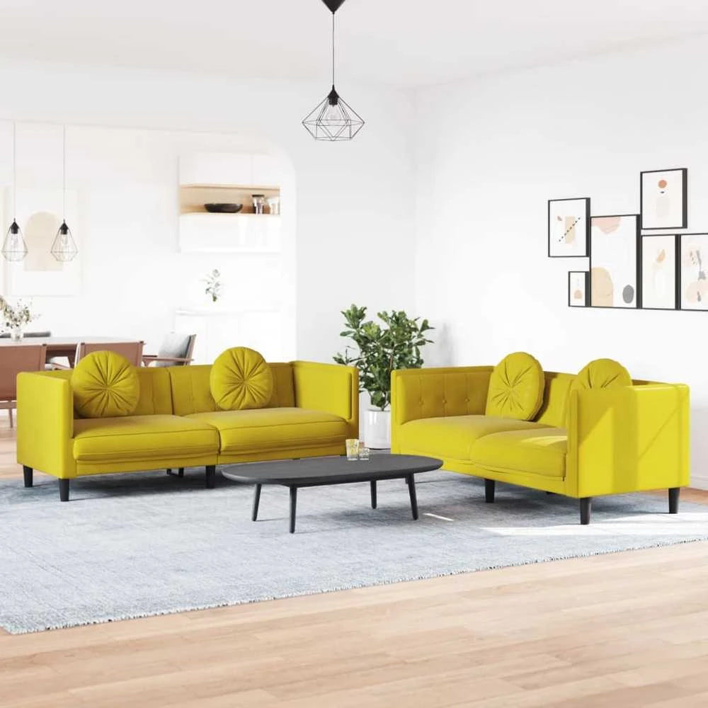 Sofa Sofos komplektas su pagalvėmis, 2 dalių, geltonas, aksomas