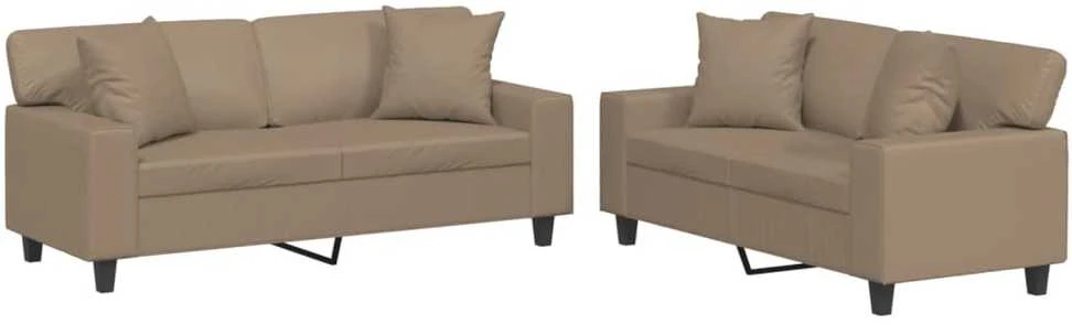 Sofa Sofos komplektas su pagalvėmis, 2 dalių, kapučino, dirbtinė oda