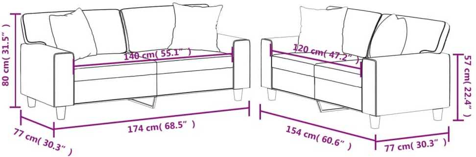 Sofa Sofos komplektas su pagalvėmis, 2 dalių, kreminis, dirbtinė oda