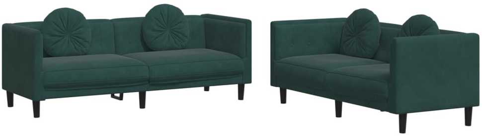 Sofa Sofos komplektas su pagalvėmis, 2 dalių, žalias, aksomas