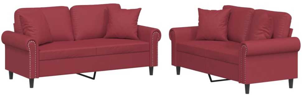 Sofa Sofos komplektas su pagalvėmis, 2 dalių, vyno, dirbtinė oda