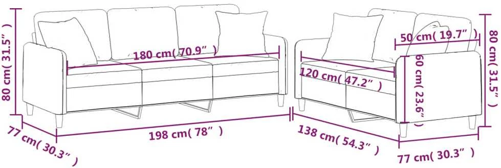 Sofa Sofos komplektas su pagalvėmis, 2 dalių, kreminis, audinys