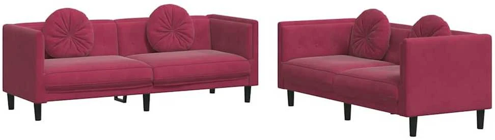 Sofa Sofos komplektas su pagalvėmis, 2 dalių, vyno, aksomas