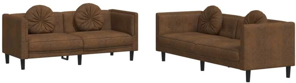 Sofa Sofos komplektas su pagalvėmis, 2 dalių, rudas, aksomas
