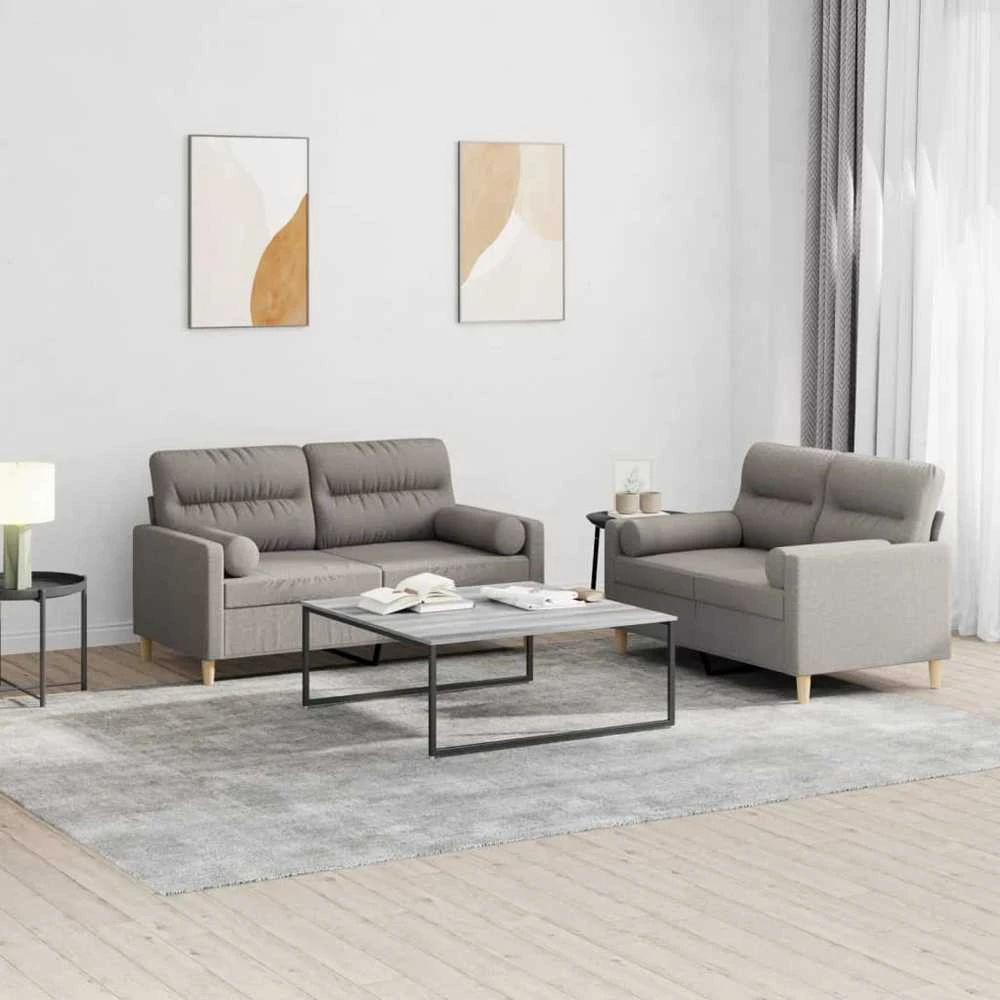 Sofa Sofos komplektas su pagalvėmis, 2 dalių, taupe, audinys