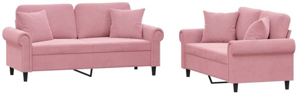 Sofa Sofos komplektas su pagalvėmis, 2 dalių, rožinis, aksomas
