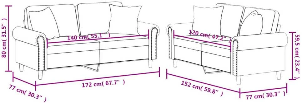Sofa Sofos komplektas su pagalvėmis, 2 dalių, kreminis, dirbtinė oda