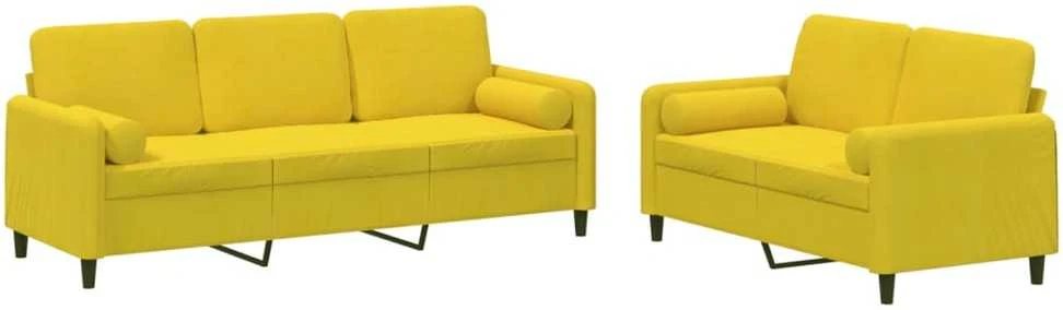 Sofa Sofos komplektas su pagalvėmis, 2 dalių, geltonas, aksomas