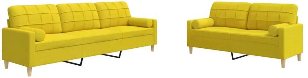 Sofa Sofos komplektas su pagalvėmis, 2 dalių, geltonas, audinys