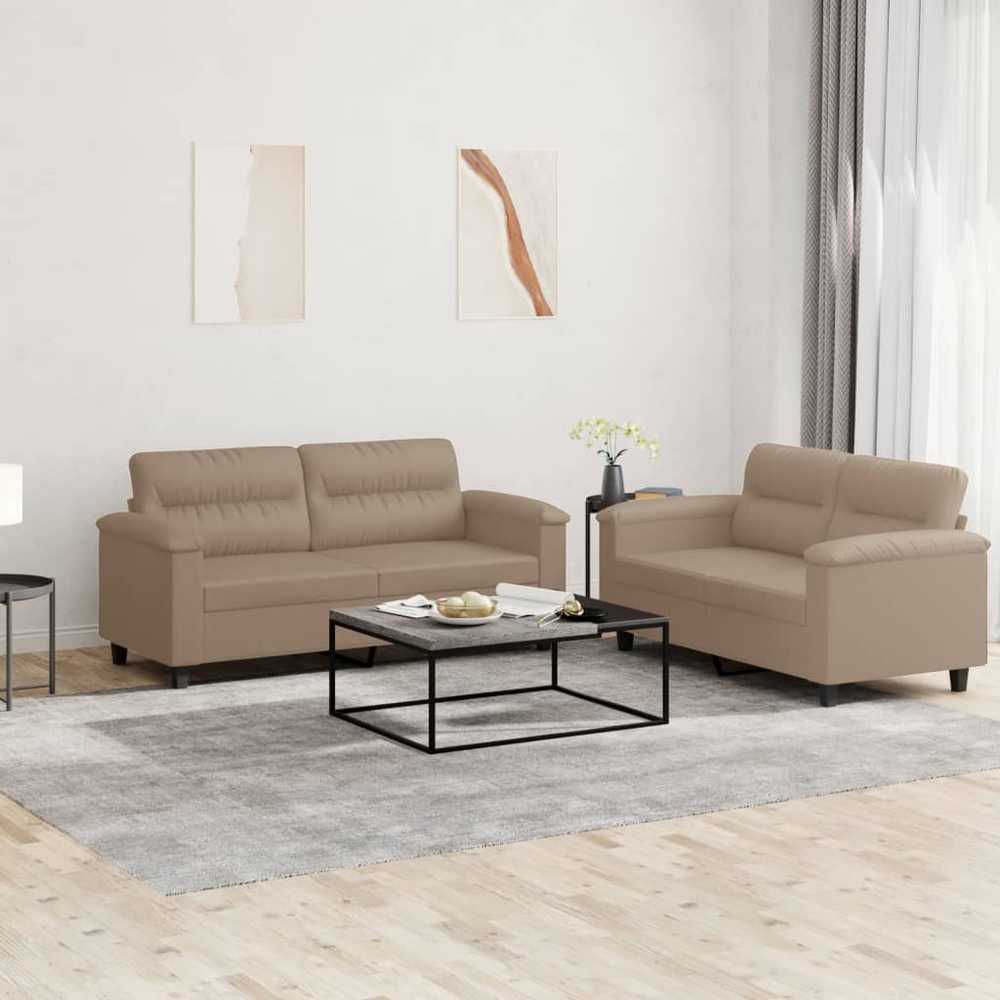 Sofa Sofos komplektas su pagalvėmis, 2 dalių, kapučino, dirbtinė oda