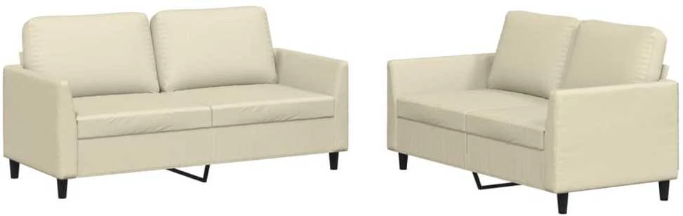 Sofa Sofos komplektas su pagalvėmis, 2 dalių, kreminis, dirbtinė oda