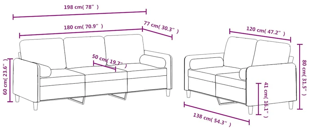 Sofa Sofos komplektas su pagalvėmis, 2 dalių, žalias, aksomas