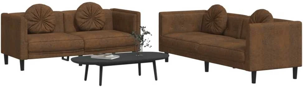 Sofa Sofos komplektas su pagalvėmis, 2 dalių, rudas, aksomas