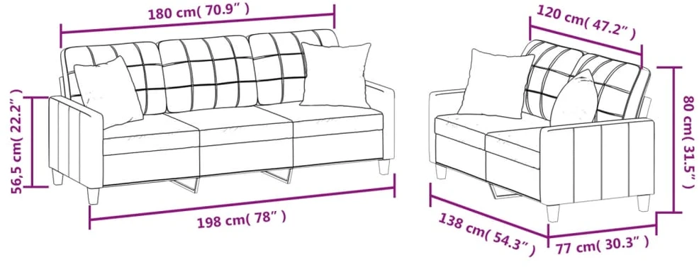 Sofa Sofos komplektas su pagalvėmis, 2 dalių, vyno, dirbtinė oda