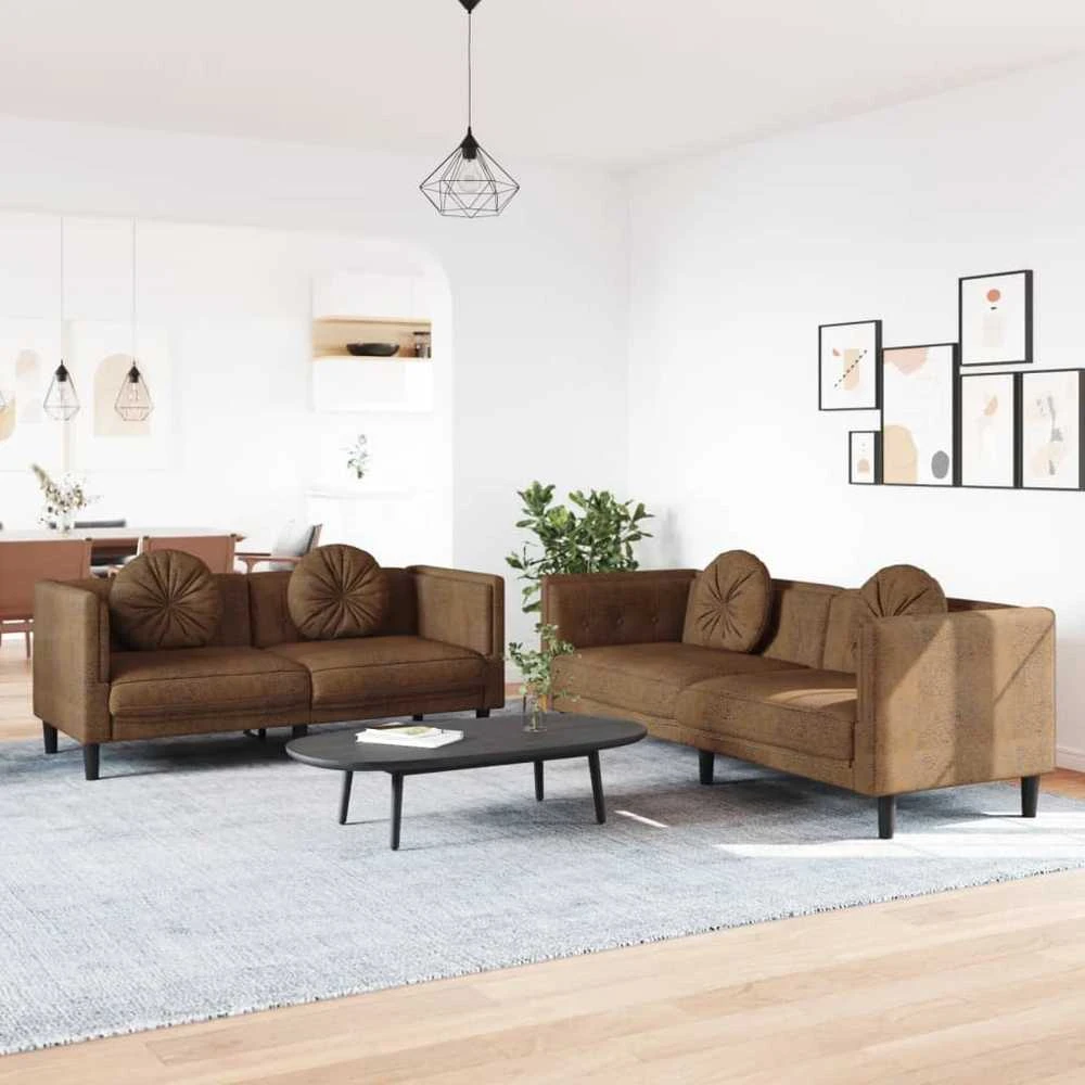 Sofa Sofos komplektas su pagalvėmis, 2 dalių, rudas, aksomas