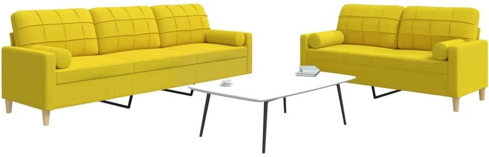 Sofa Sofos komplektas su pagalvėmis, 2 dalių, geltonas, audinys