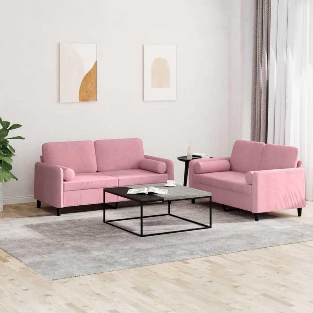 Sofa Sofos komplektas su pagalvėmis, 2 dalių, rožinis, aksomas