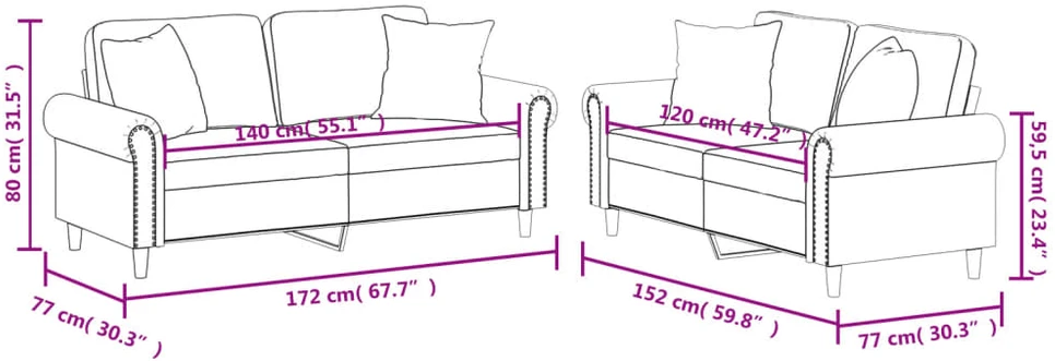 Sofa Sofos komplektas su pagalvėmis, 2 dalių, pilkas, dirbtinė oda