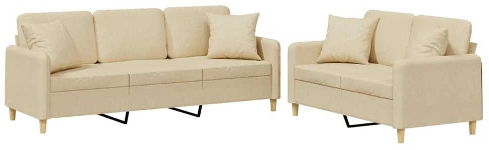 Sofa Sofos komplektas su pagalvėmis, 2 dalių, kreminis, audinys