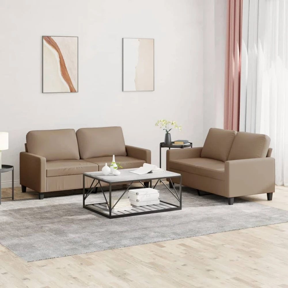 Sofa Sofos komplektas su pagalvėmis, 2 dalių, kapučino, dirbtinė oda