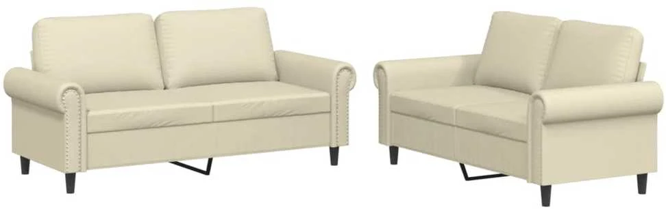 Sofa Sofos komplektas su pagalvėmis, 2 dalių, kreminis, dirbtinė oda