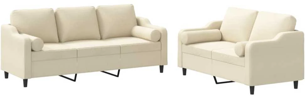 Sofa Sofos komplektas su pagalvėmis, 2 dalių, kreminis, audinys