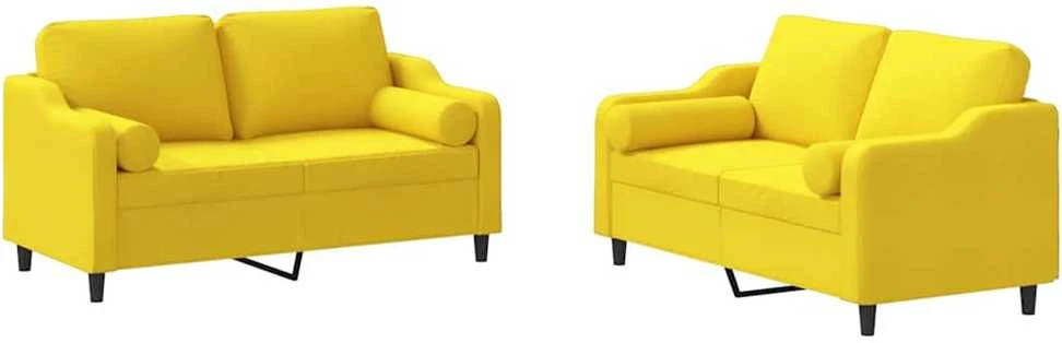 Sofa Sofos komplektas su pagalvėmis, 2 dalių, geltonas, audinys