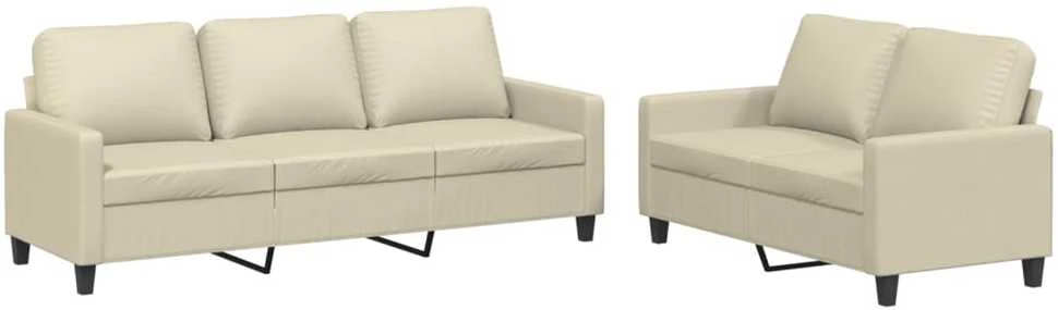 Sofa Sofos komplektas su pagalvėmis, 2 dalių, kreminis, dirbtinė oda