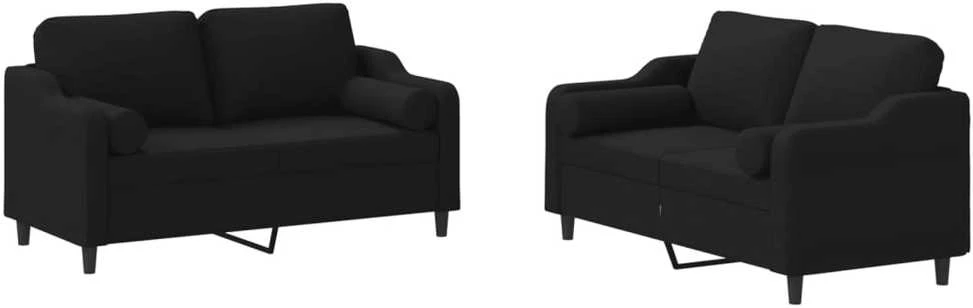 Sofa Sofos komplektas su pagalvėmis, 2 dalių, juodas, audinys