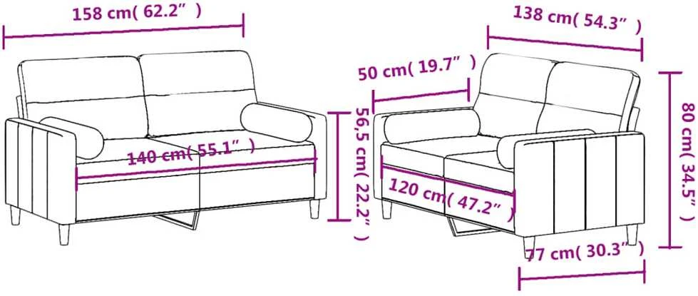 Sofa Sofos komplektas su pagalvėmis, 2 dalių, geltonas, audinys