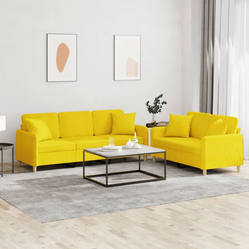 Sofa Sofos komplektas su pagalvėmis, 2 dalių, geltonas, audinys