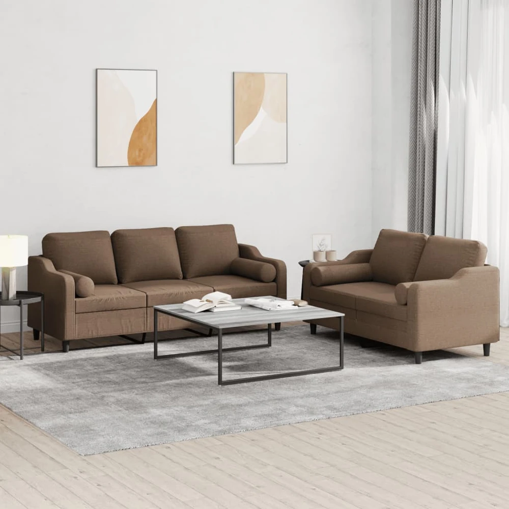 Sofa Sofos komplektas su pagalvėmis, 2 dalių, rudas, audinys