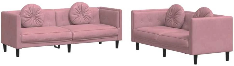 Sofa Sofos komplektas su pagalvėmis, 2 dalių, rožinis, aksomas