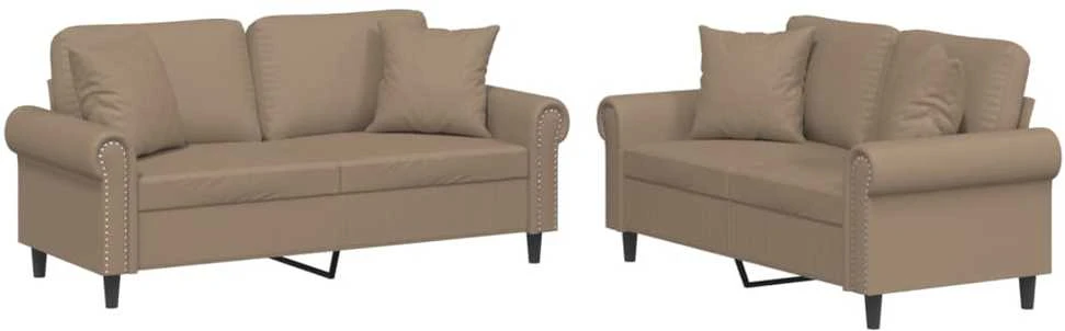 Sofa Sofos komplektas su pagalvėmis, 2 dalių, kapučino, dirbtinė oda