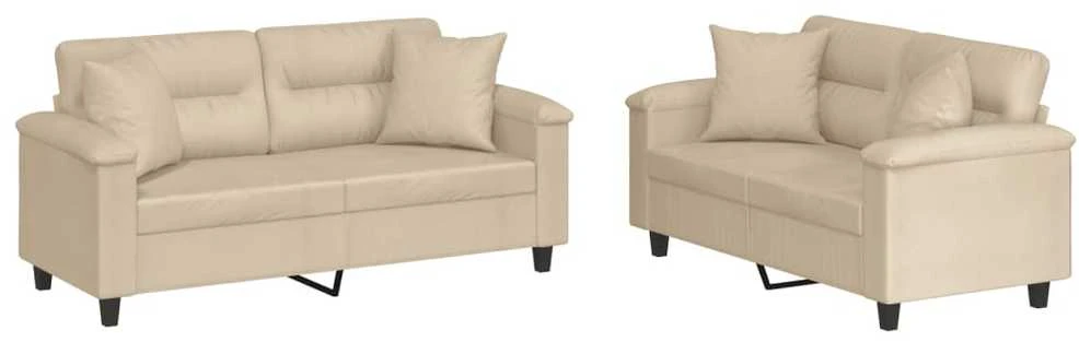 Sofa Sofos komplektas su pagalvėmis, 2 dalių, kreminis, audinys