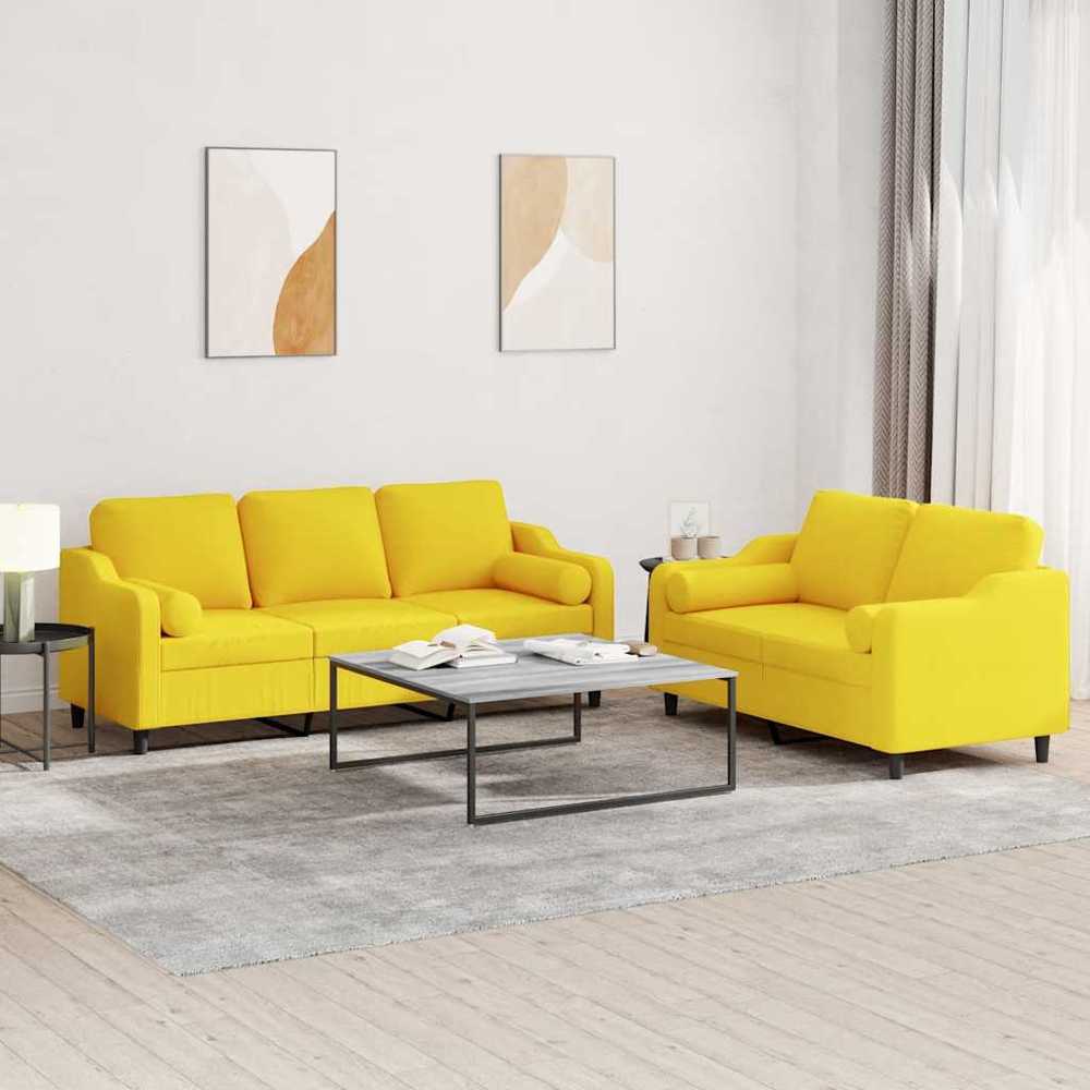 Sofa Sofos komplektas su pagalvėmis, 2 dalių, geltonas, audinys