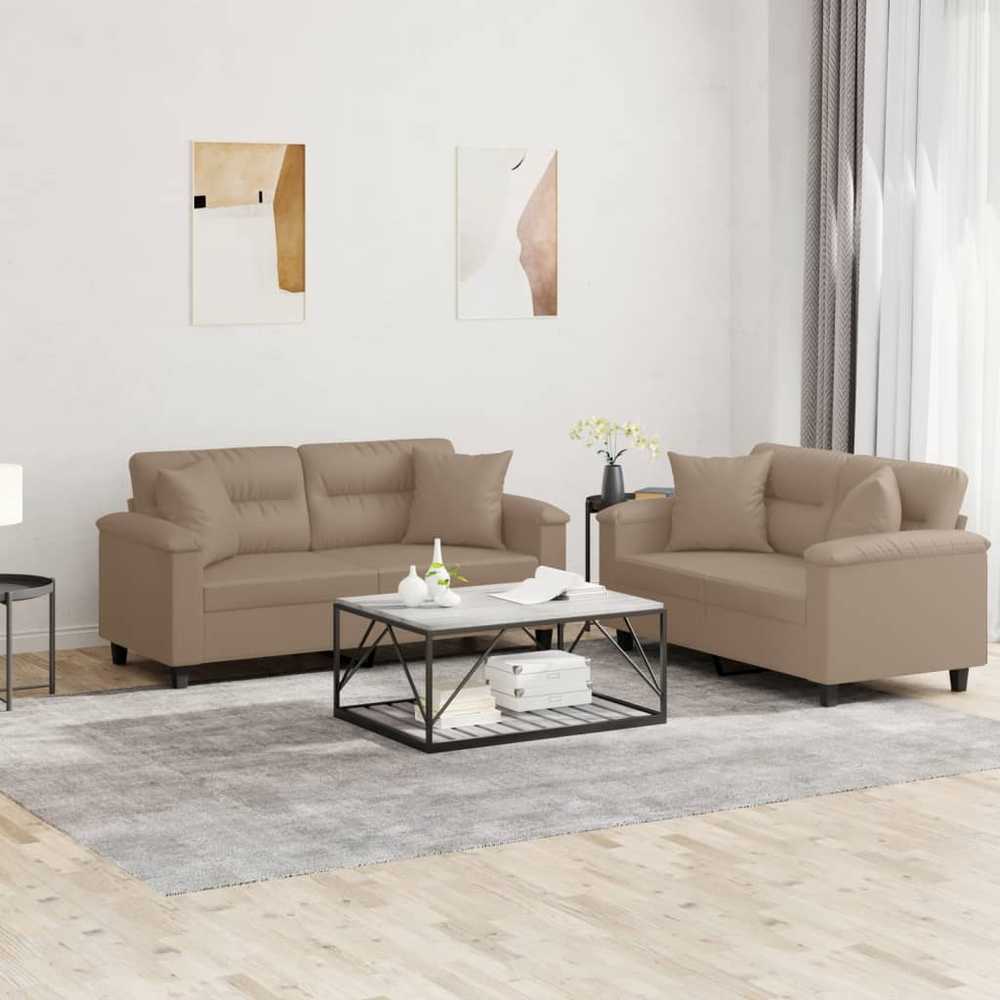 Sofa Sofos komplektas su pagalvėmis, 2 dalių, kapučino, dirbtinė oda
