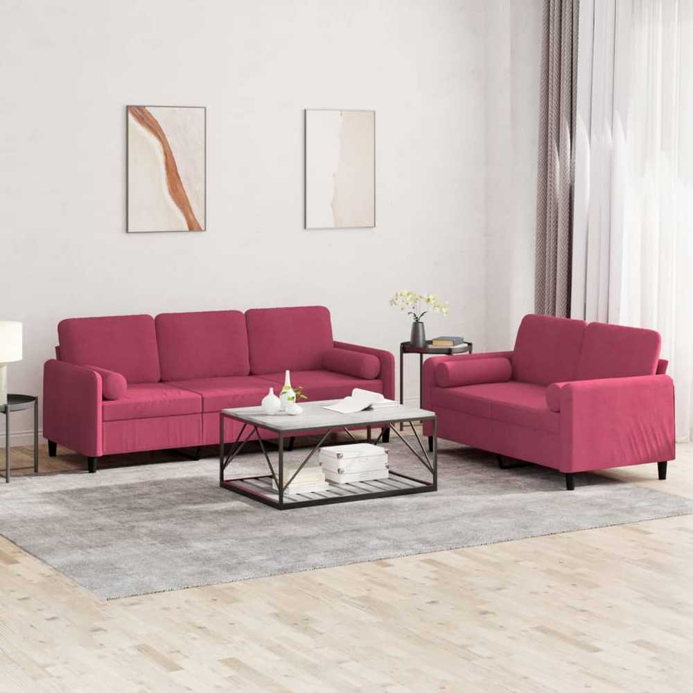 Sofa Sofos komplektas su pagalvėmis, 2 dalių, vyno, aksomas