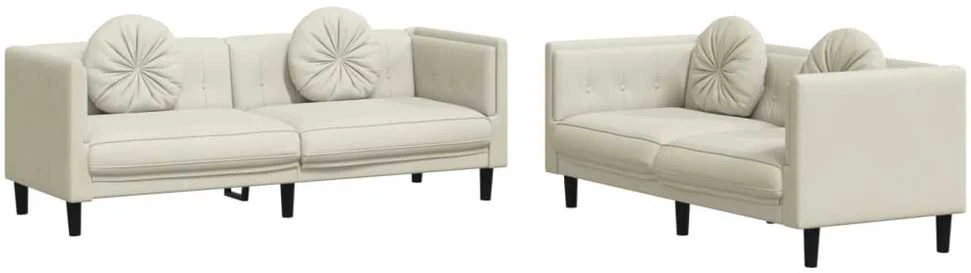 Sofa Sofos komplektas su pagalvėmis, 2 dalių, kreminis, aksomas