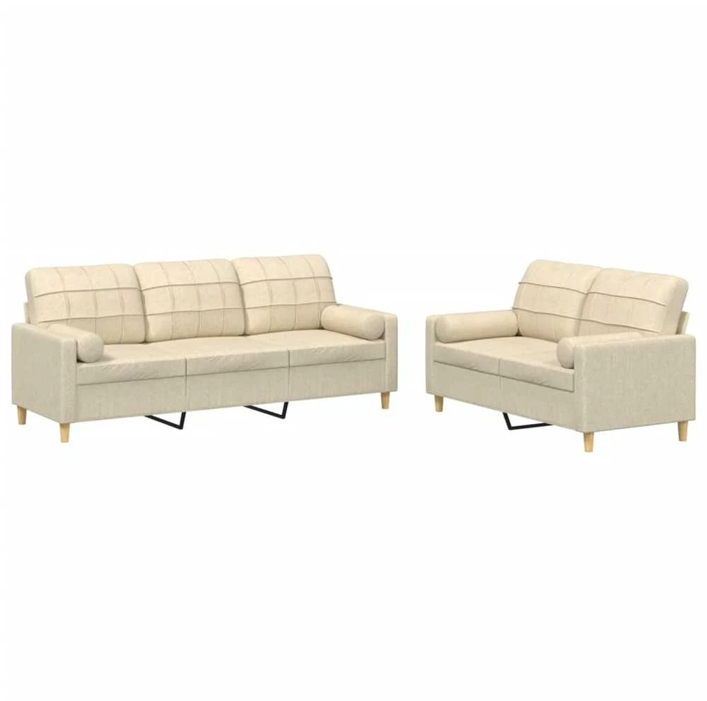 Sofa Sofos komplektas su pagalvėmis, 2 dalių, kreminis, audinys