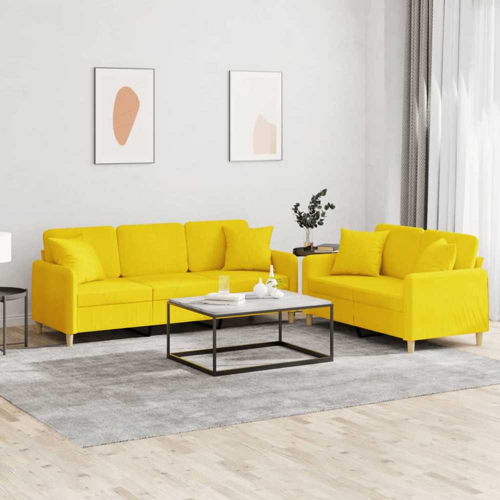 Sofa Sofos komplektas su pagalvėmis, 2 dalių, geltonas, audinys