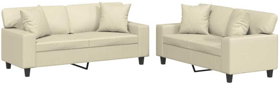 Sofa Sofos komplektas su pagalvėmis, 2 dalių, kreminis, dirbtinė oda