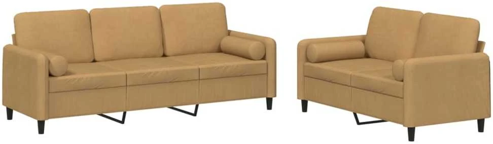 Sofa Sofos komplektas su pagalvėmis, 2 dalių, rudas, aksomas