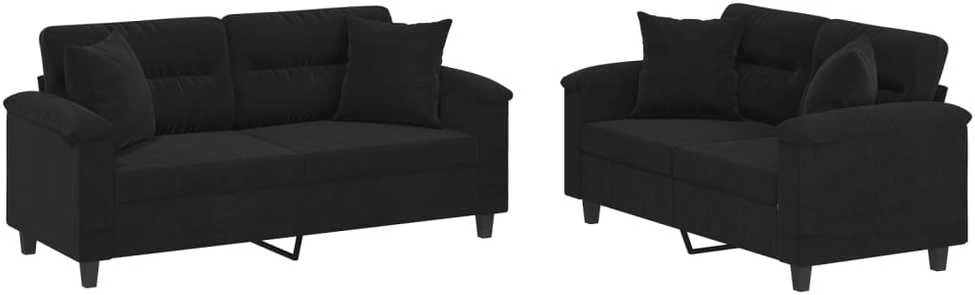 Sofa Sofos komplektas su pagalvėmis, 2 dalių, juodas, audinys